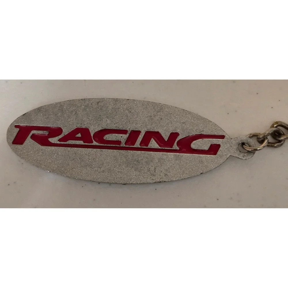 Ford Racing Oval Logo Keychain Black Enamel Silver‎ Tone Metal